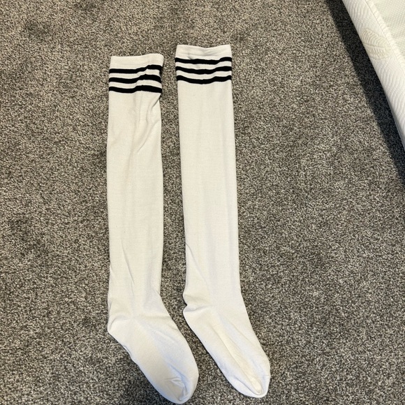 White Knee-High Socks with Black Stripes - Picture 1 of 1